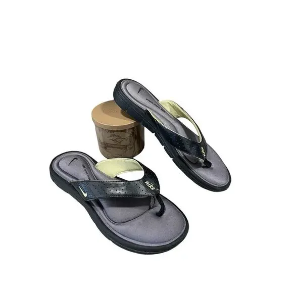 Nike Comfort Cushioned Footbed Flip Flops Women's 10 Thong Sandals Black-Summer - Picture 1 of 11